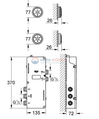 Электронная панель управления и переключатель для душа Grohe F-digital 36295000 Электронная панель управления и переключатель для душа Grohe F-digital 36295000