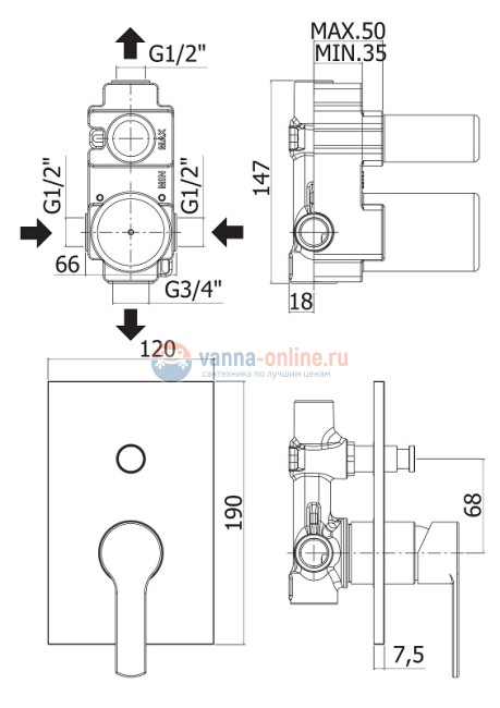 Смеситель для душа Cezares Ovest OVEST-VDIM-BIO, белый матовый Смеситель для душа Cezares Ovest OVEST-VDIM-BIO, белый матовый
