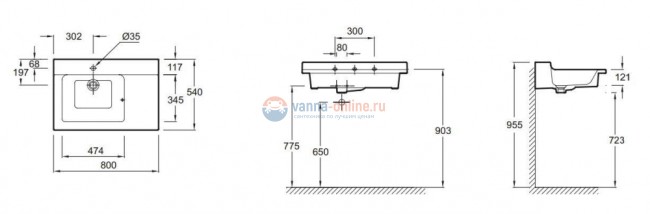 Раковина подвесная Jacob Delafon Soprano EXL112-00, 80 х 54 см Раковина подвесная Jacob Delafon Soprano EXL112-00, 80 х 54 см