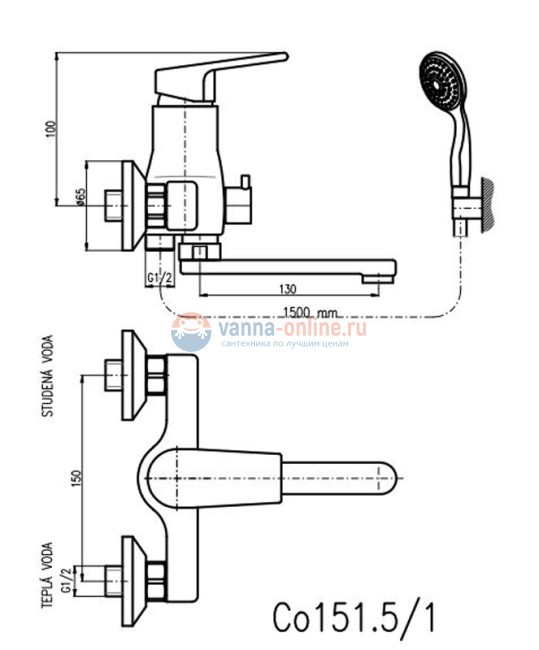 Смеситель для ванны и душа Rav-Slezak Colorado CO151.5/2, с душевым гарнитуром, подвижный держатель, хром Смеситель для ванны и душа Rav-Slezak Colorado CO151.5/2, с душевым гарнитуром, подвижный держатель, хром