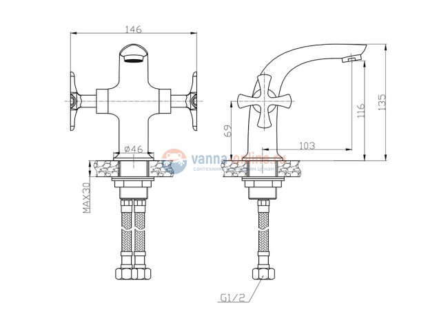 Смеситель Agger Love A1002100 для раковины без донного клапана, хром Смеситель Agger Love A1002100 для раковины без донного клапана, хром