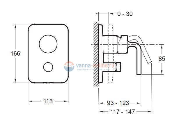 Смеситель Jacob Delafon Purist E98721-CP для ванны и душа, встраиваемый, внешняя часть Смеситель Jacob Delafon Purist E98721-CP для ванны и душа, встраиваемый, внешняя часть