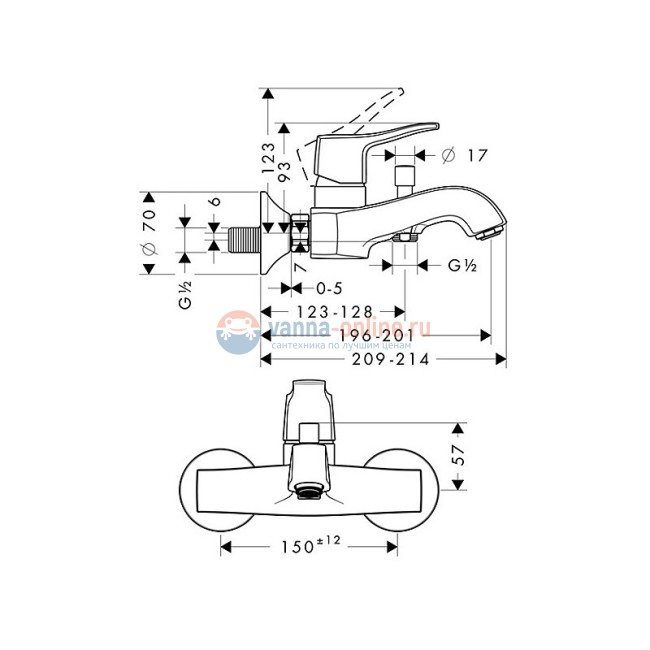 Смеситель Hansgrohe Metris Classic 31478000 для ванны и душа