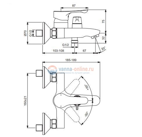Смеситель для ванны и душа Vidima Wave BA416AA, хром Смеситель для ванны и душа Vidima Wave BA416AA, хром