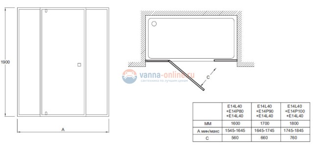 Душевая стенка Jacob Delafon Serenity E14L40-GA, 40 х 190 см, прозрачное стекло, хром