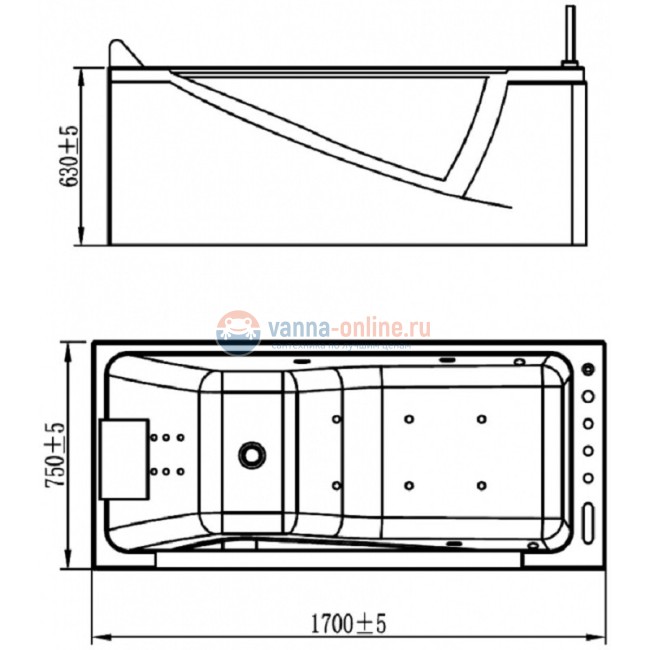 Ванна гидромассажная акриловая Orans BT-65108 L/R, 170 х 75 см Ванна гидромассажная акриловая Orans BT-65108 L/R, 170 х 75 см