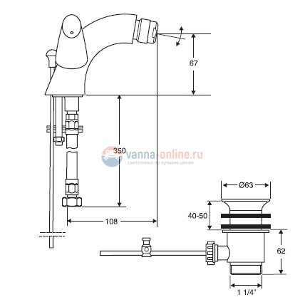 Смеситель Jacob Delafon Ginko E73905 для биде с неповоротным изливом Смеситель Jacob Delafon Ginko E73905 для биде с неповоротным изливом