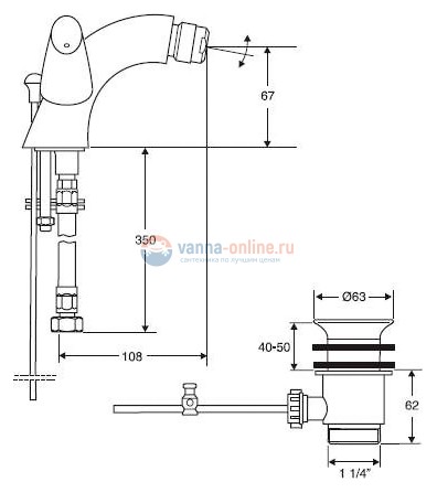 Смеситель Jacob Delafon Ginko E73905 для биде с неповоротным изливом Смеситель Jacob Delafon Ginko E73905 для биде с неповоротным изливом