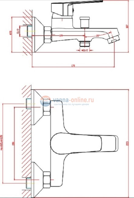 Смеситель Orange Loop M26-100GR для ванны и душа, графит Смеситель Orange Loop M26-100GR для ванны и душа, графит