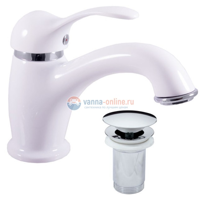 Смеситель для раковины Rav-Slezak Labe L027.5KBC, с донным клапаном Click-Clack, белый/хром Смеситель для раковины Rav-Slezak Labe L027.5KBC, с донным клапаном Click-Clack, белый/хром