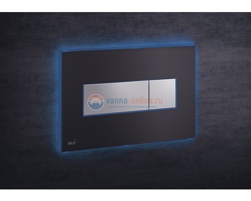 Кнопка управления AlcaPlast M1475-AEZ111 с цветной пластиной, светящаяся кнопка черная матовая, свет голубой