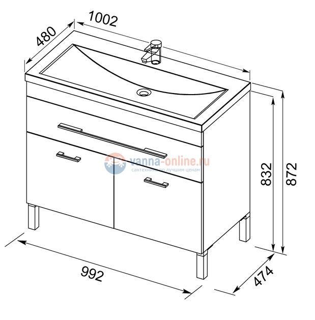 Тумба под раковину Aquanet Верона 100 напольная (2 дверцы, 1 ящик) 00182710, цвет белый