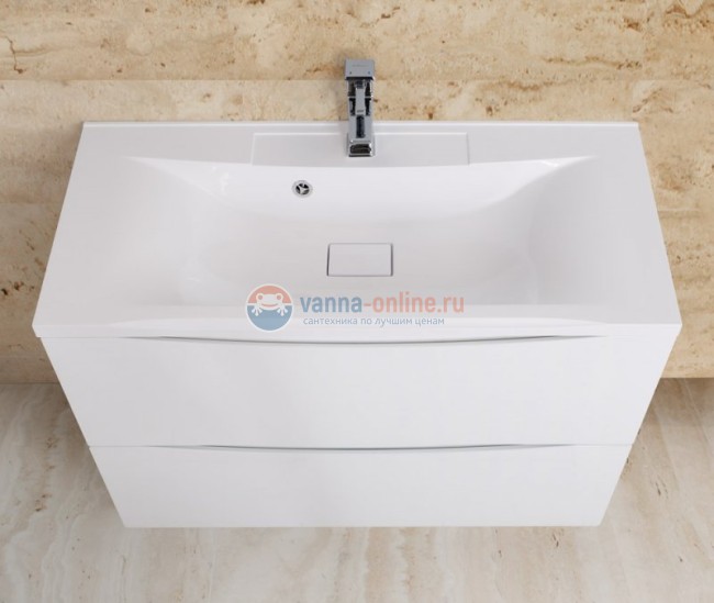 Тумба с раковиной BelBagno Marino MARINO-1000-2C-PIA-BL-P, 100 х 44.5 х 80 см, Bianco Lucido - белый глянец