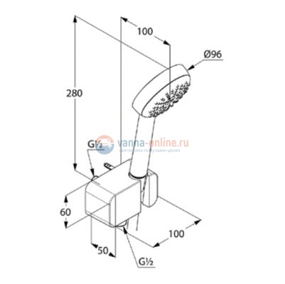 Душевой гарнитур Kludi Logo 1S 6867005-00 для ванны, держатель прямоугольный, цвет хром