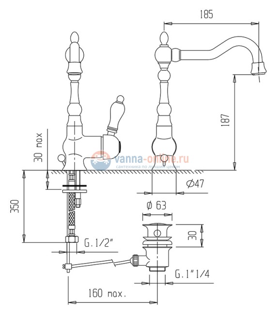 Смеситель Cezares Venezia VENEZIA-LSM2-A-01-Bi для раковины, хром