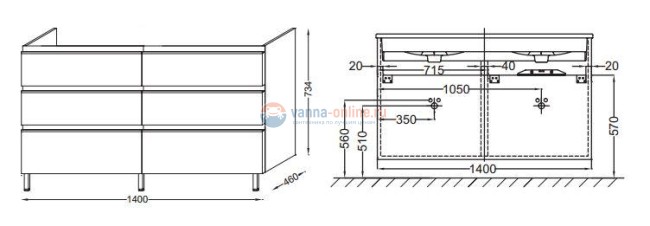 Тумба под раковину Jacob Delafon Vox 140 EB2040-RA, 140*46 см