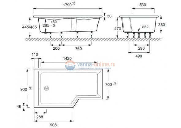 Ванна акриловая Jacob Delafon Bain Douche NEO E6D002-00 170 х 90 х 70 см, левая/правая Ванна акриловая Jacob Delafon Bain Douche NEO E6D002-00 170 х 90 х 70 см, левая/правая