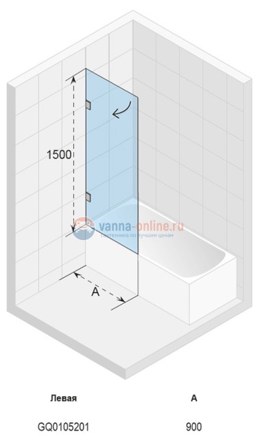 Стеклянная шторка для ванны Riho Scandic Soft Q107 90 x 150 см, левая