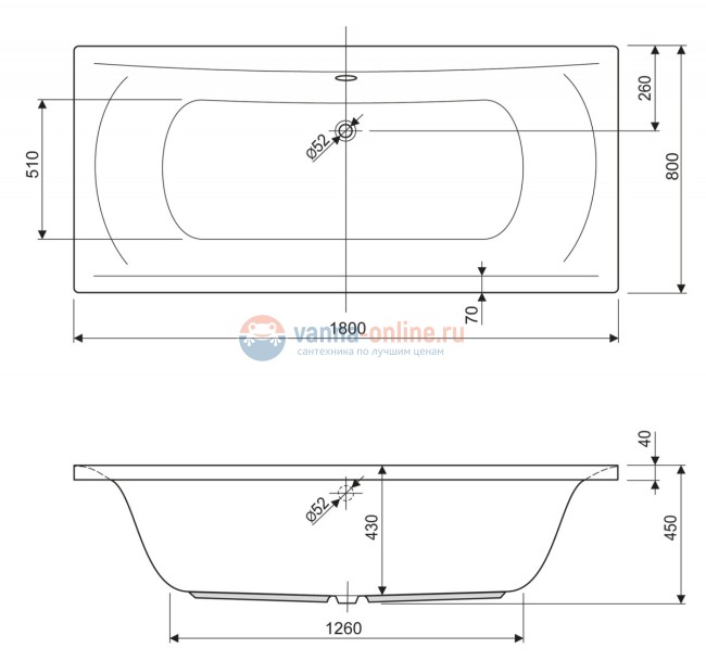 Ванна акриловая Cezares ARENA-180-80-45 180 х 80 см