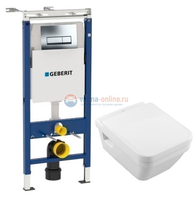 Инсталляция Geberit с безободковым унитазом Villeroy&Boch Architectura 5685 HR01 alpin, сиденье микролифт, комплект 295330 Инсталляция Geberit с безободковым унитазом Villeroy&Boch Architectura 5685 HR01 alpin, сиденье микролифт, комплект 295330