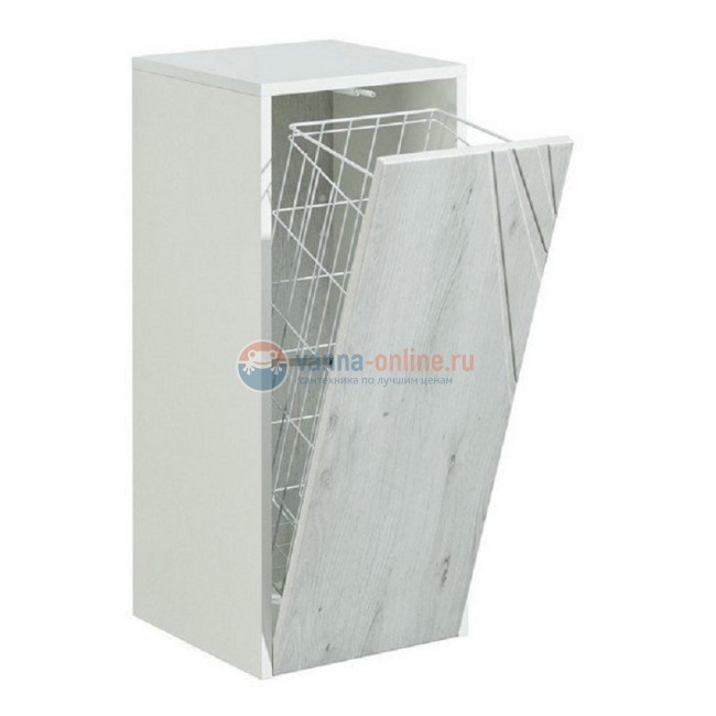 Шкафчик Акватон Сакура с бельевой корзиной, белый глянцевый/ольха наварра