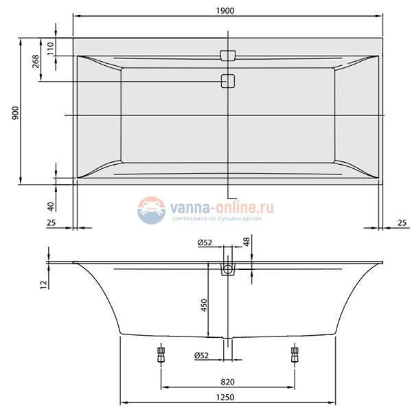 Ванна Villeroy&Boch Squaro Edge 12 UBQ190SQE2DV-01, 190 x 90 см, Quaryl®, alpin
