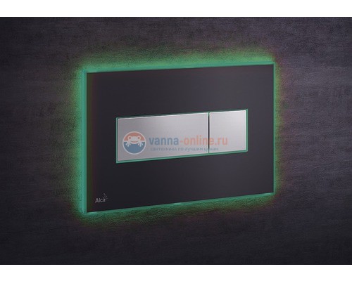 Кнопка управления AlcaPlast M1475-AEZ112 с цветной пластиной, светящаяся кнопка черная матовая, свет зеленый