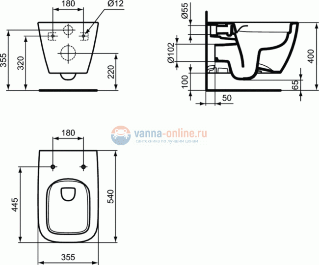 Подвесной безободковый унитаз с технологией RimLS+ Ideal Standard i.life B T461401