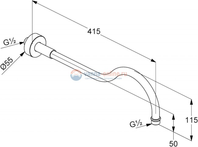 Кронштейн для верхнего душа Kludi Adlon 2751445 41.5 см золото 23 карата