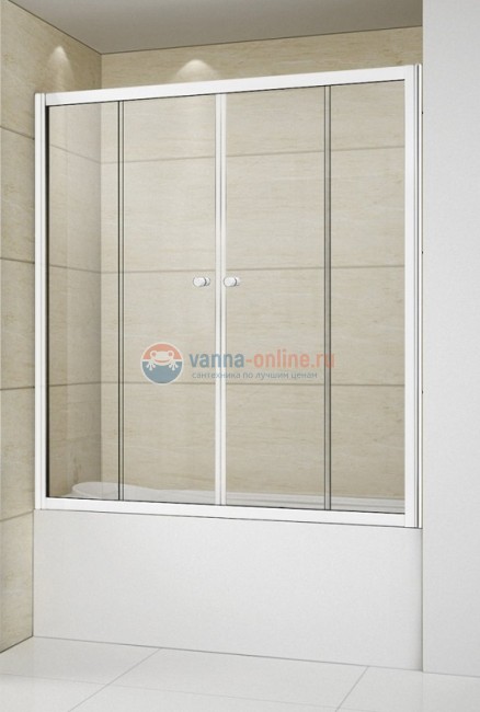 Шторка на ванну Cezares Relax RELAX-VF-2-160/145-P/С-Bi, 160 х 145 см, стекло рифленое/прозрачное, цвет профиля серый