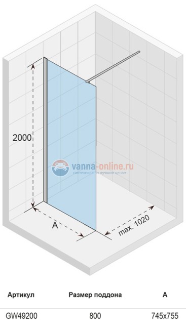 Душевое ограждение с одной поверхностью Riho Polar P400 75 x 200 см