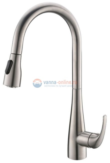 Смеситель Belbagno BB-LAM28-IN для кухонной мойки, с выдвижным изливом, двухрежимный, нержавеющая сталь, сатин