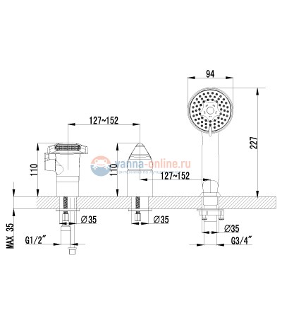 Смеситель Lemark Poseidon LM4245C для ванны Смеситель Lemark Poseidon LM4245C для ванны