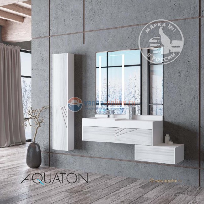 Тумба под раковину Акватон Сакура 100, 1A234901SKW80, белый глянцевый/ольха наварра