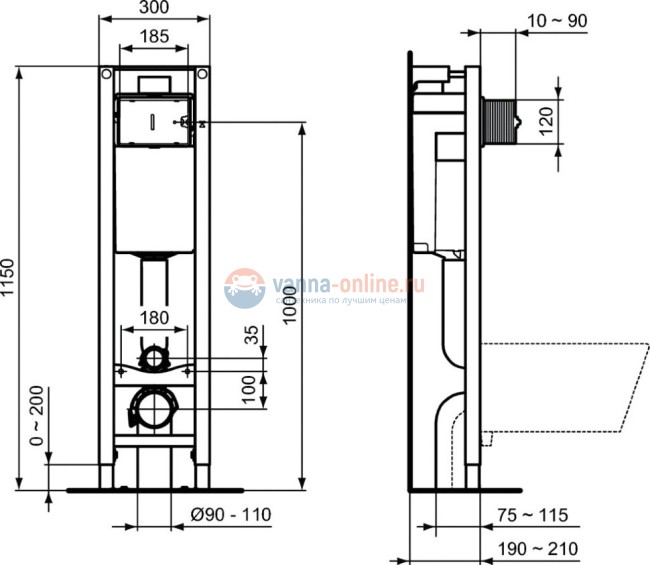 Встраиваемая инсталляция для монтажа подвесных унитазов PROSYS ECO FRAME M E233267