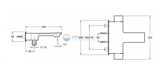 Смеситель Jacob Delafon STANCE E9103-CP для ванны и душа Смеситель Jacob Delafon STANCE E9103-CP для ванны и душа