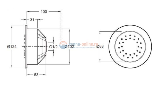 Душевая форсунка Jacob Delafon Watertile E8013-CP, 27 выпускных отверстий