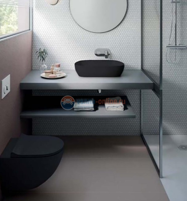 Чаша подвесного безободкового унитаза Vitra Sento 7748B083-0101, черный матовый