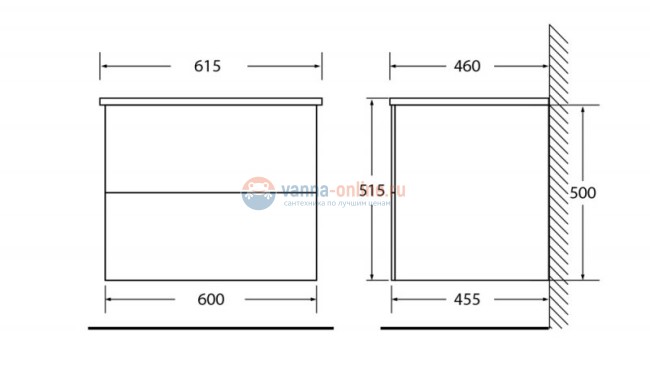 Тумба под раковину Belbagno Etna-600-2C-SO-BL-P 60 см подвесная, цвет белый глянцевый (bianco lucido)