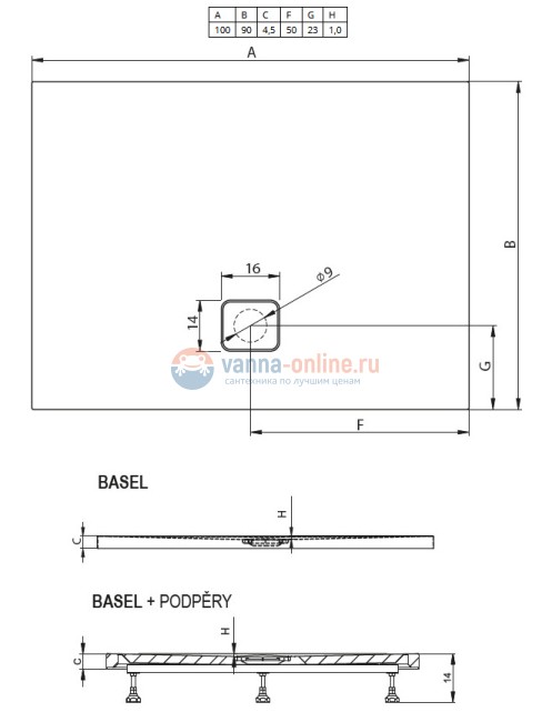 Душевой поддон Riho Basel 414 100 x 90 см DC240050000000S акриловый, прямоугольный, цвет белый