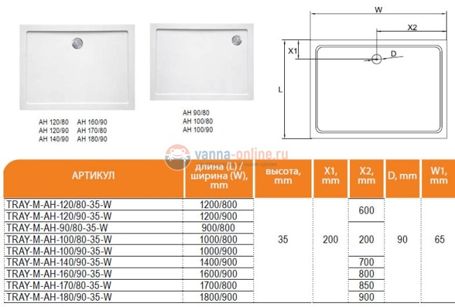 Поддон душевой Cezares-SMC TRAY-M-AH-100/80-35-W