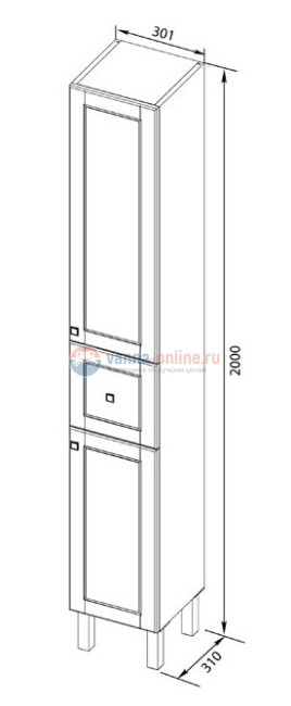 Пенал Aquanet Честер 30 00186093, цвет белый, патина золото