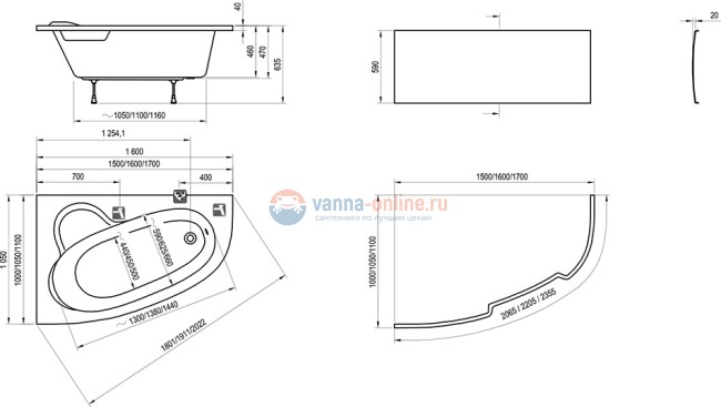 Акриловая ванна Ravak Asymmetric 160 х 105 см, левая/правая, белая, C461000000/C471000000