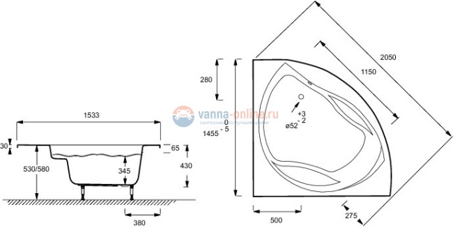 Ванна акриловая Jacob Delafon Presquile, 145 х 145 см, угловая, E6045RU-00