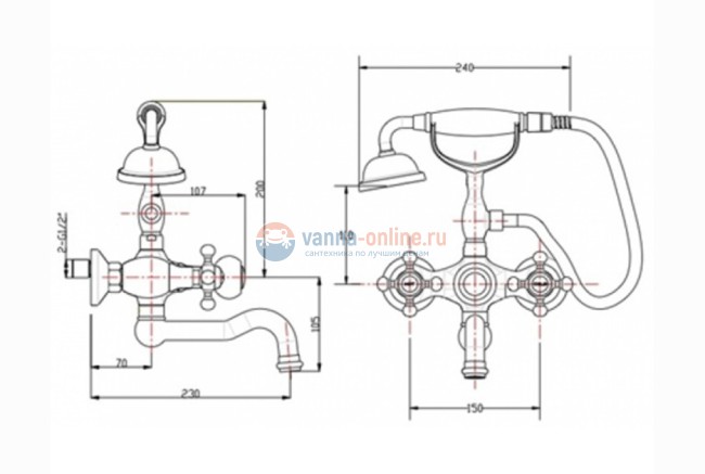 Смеситель для ванны и душа Timo Nelson 1944YCR antique Смеситель для ванны и душа Timo Nelson 1944YCR antique