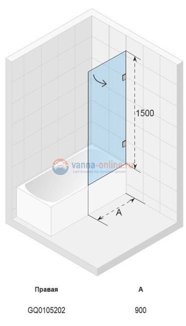 Стеклянная шторка для ванны Riho Scandic Soft Q107 90 x 150 см, правая