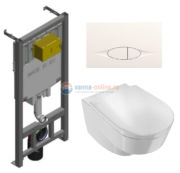 Инсталляция Jacob Delafon с безободковым унитазом Jacob Delafon Odeon Rive Gauche EDR102, сиденье микролифт клавиша белая, комплект Инсталляция Jacob Delafon с безободковым унитазом Jacob Delafon Odeon Rive Gauche EDR102, сиденье микролифт клавиша белая, комплект