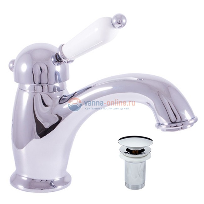 Смеситель для раковины Rav-Slezak Labe L527.5K, с донным клапаном Click-Clack, хром/белый
