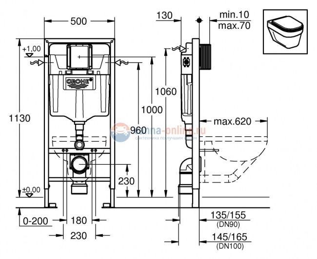Монтажный блок Grohe Rapid SL 38528 для унитаза, высота 1.13 м
