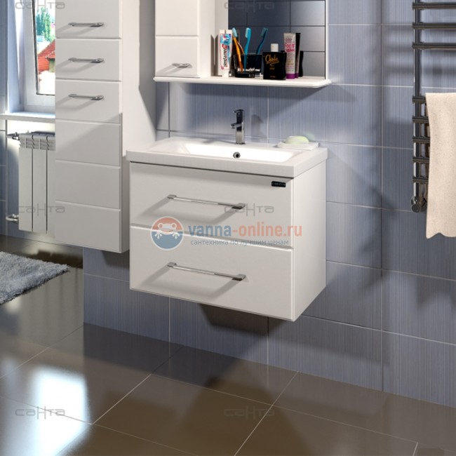 Тумба под раковину СаНта Омега 60 207045, подвесная, цвет белый